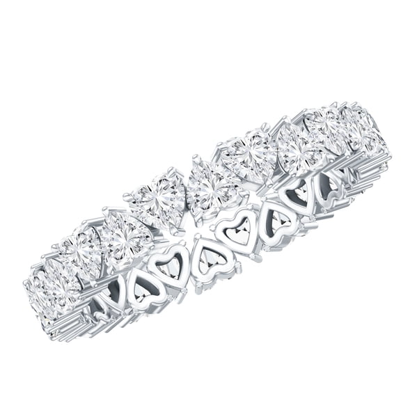 Rosec Jewels Certified Moissanite Heart Eternity Ring for Women - D Color VS1 Clarity - Wedding Ring - Ready to Gift, 925 Sterling Silver, US 4.00