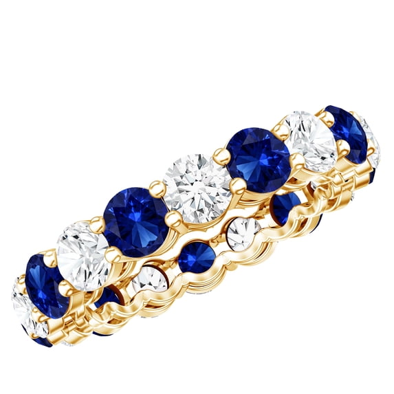 Rosec Jewels Full Eternity Ring with Lab Created Blue Sapphire and Moissanite for Women (AAAA Grade Sapphire) - Ready to Gift, 14K Yellow Gold, US 5.50