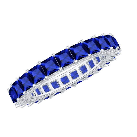 Rosec Jewels Lab Grown Blue Sapphire Eternity Ring - Princess Cut Sapphire Ring - AAAA Grade - Ready to Gift for Anniversary, 10K White Gold, US 8.00