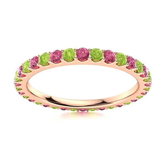 Full Eternity Round Peridot & Pink Topaz 925 Sterling Silver Rose Plated Ring