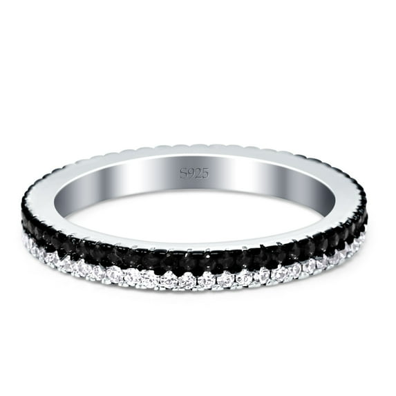 Full Eternity Stackable Band Black CZ 925 Sterling Silver Size 8