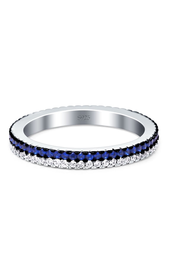 Full Eternity Stackable Band Blue Sapphire CZ 925 Sterling Silver Size 7
