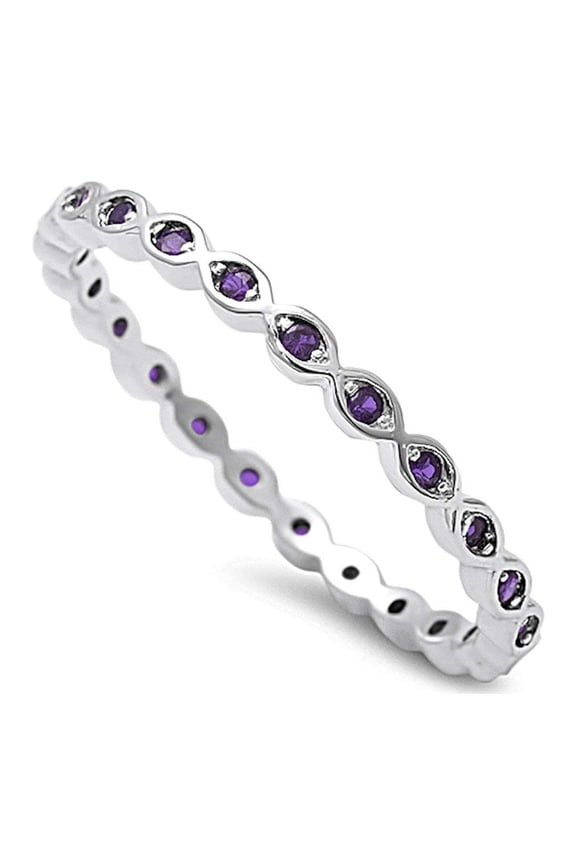 Full Eternity Stackable Band Ring Amethyst CZ 925 Sterling Silver Size 10