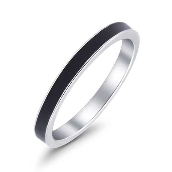 Full Eternity Stackable Band Ring Black Enamel 925 Sterling Silver Size 11