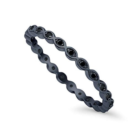 Full Eternity Stackable Band Ring Black Tone Black CZ 925 Sterling Silver Size 5