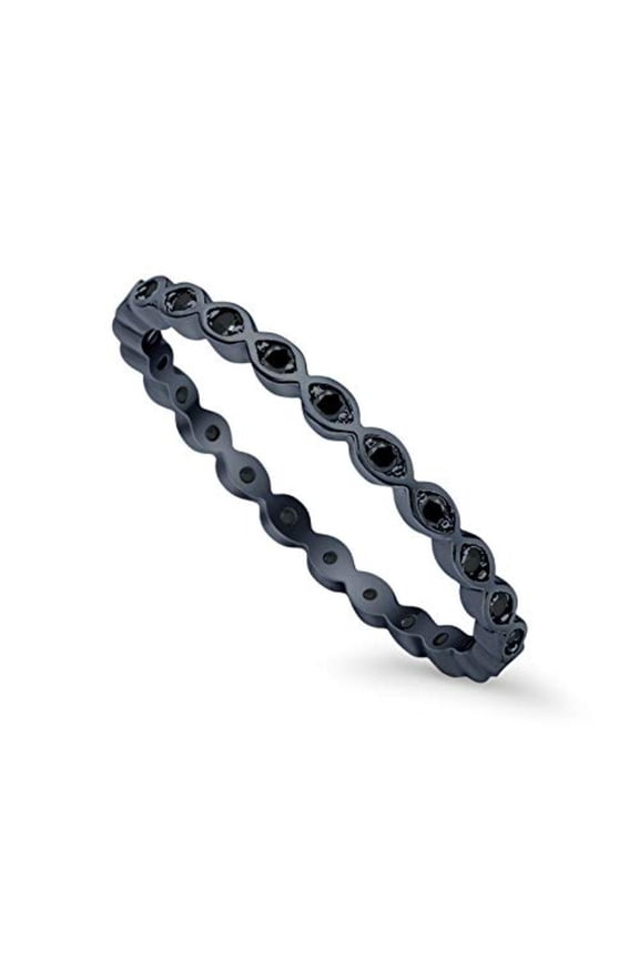 Full Eternity Stackable Band Ring Black Tone Black CZ 925 Sterling Silver Size 7