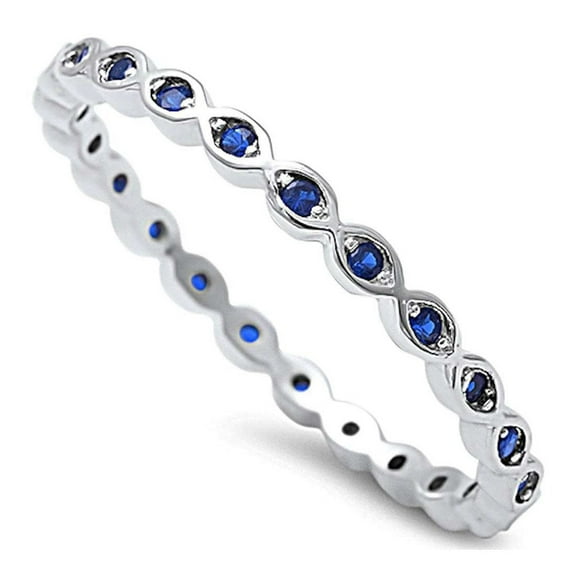 Full Eternity Stackable Band Ring Blue Sapphire CZ 925 Sterling Silver Size 11
