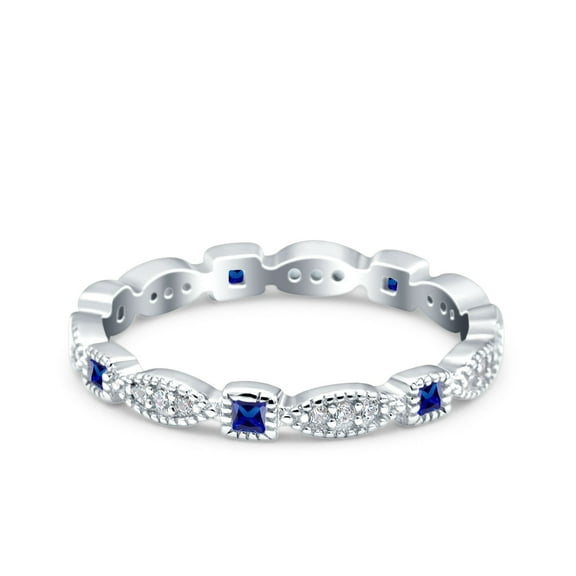 Full Eternity Stackable Band Ring Blue Sapphire CZ 925 Sterling Silver Size 4