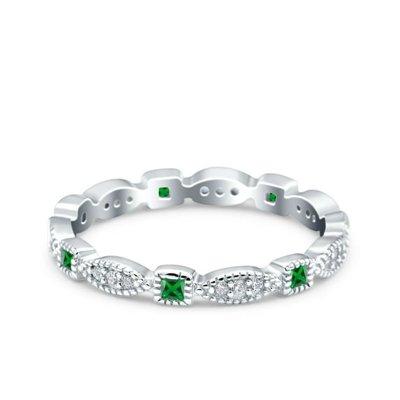 Full Eternity Stackable Band Ring Green Emerald CZ 925 Sterling Silver Size 8