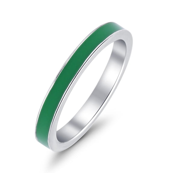 Full Eternity Stackable Band Ring Green Enamel 925 Sterling Silver Size 12