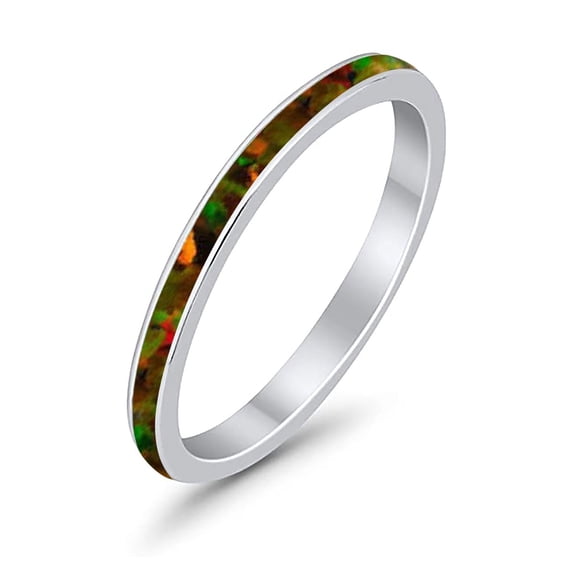 Full Eternity Stackable Band Ring Lab Created Black Opal 925 Sterling Silver Size 7