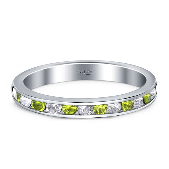Full Eternity Stackable Band Ring Peridot & CZ 925 Sterling Silver Size 6