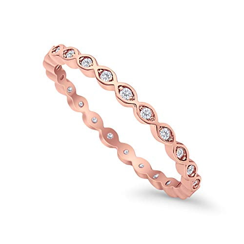 Full Eternity Stackable Band Ring Rose Tone CZ 925 Sterling Silver Size 7