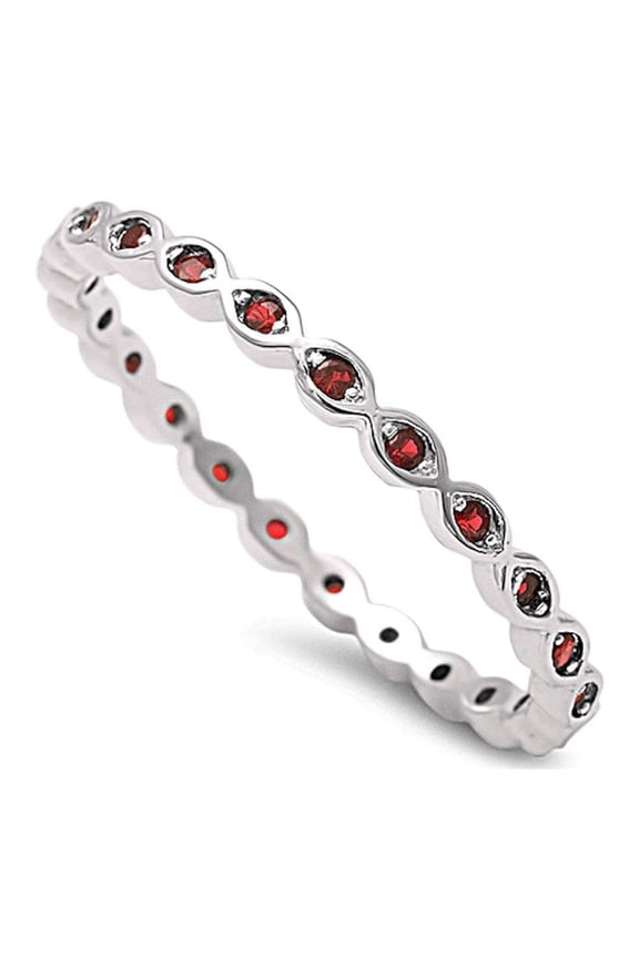 Full Eternity Stackable Band Ring Ruby CZ 925 Sterling Silver Size 10