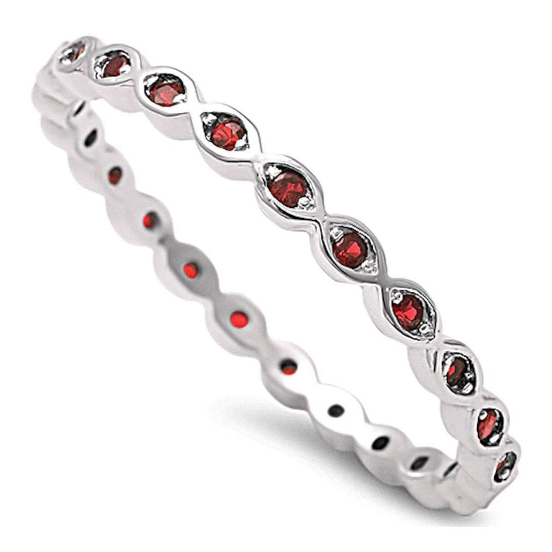 Full Eternity Stackable Band Ring Ruby CZ 925 Sterling Silver Size 12 ...