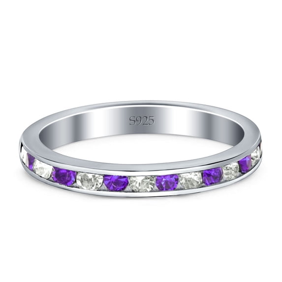 Full Eternity Stackable Band Wedding Ring Amethyst & CZ 925 Sterling Silver Size 10