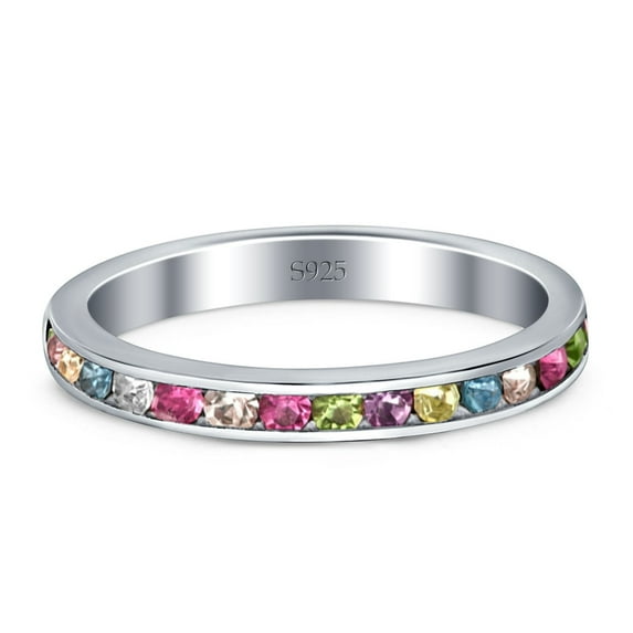 Full Eternity Stackable Band Wedding Ring Multicolored CZ 925 Sterling Silver Size 6