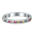 thumbnail image 1 of Full Eternity Stackable Band Wedding Ring Multicolored CZ 925 Sterling Silver Size 9, 1 of 6