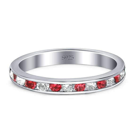 Full Eternity Stackable Band Wedding Ring Ruby & CZ 925 Sterling Silver Size 8