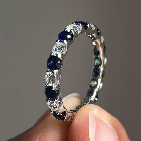 Full Eternity Women's Engagement Ring For Gift 1.9 Ct Diamond 14K White Gold Over