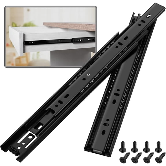 Full Extension Ball Bearing Drawer Slides 12 Inch, 100 lb Capacity, Side Mount, Black E-Coat Finish, 5 Pairs