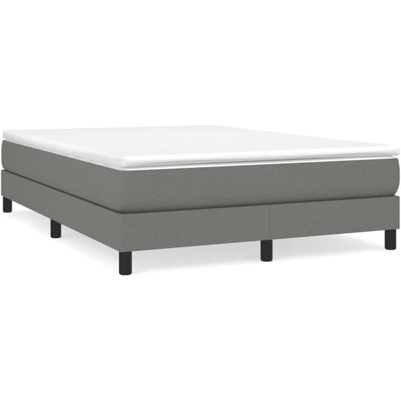 Full Fabric Box Spring Bed Frame with Sturdy Legs and Plywood Slats, Dark Gray, Full Size