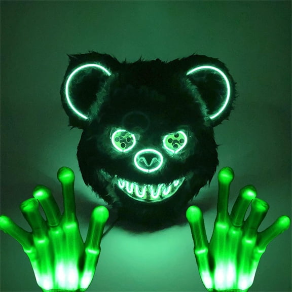 Full Face Bear Mask with LED,Light Up Bear Mask with Gloves,Scary Killer LED Masks for Halloween Masquerade Party