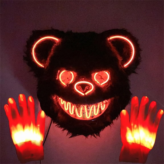Full Face Bear Mask with LED,Light Up Bear Mask with Gloves,Scary Killer LED Masks for Halloween Masquerade Party
