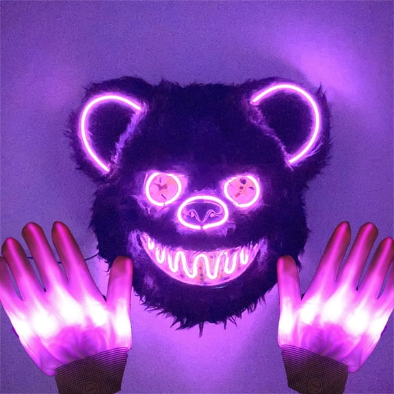 Full Face Bear Mask with LED,Light Up Bear Mask with Gloves,Scary Killer LED Masks for Halloween Masquerade Party