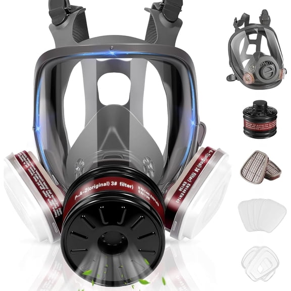 Full Face Gas Mask, Gas Masks Survival Nuclear and Chemical with 40mm Activated Carbon Filter and 6001 Filter, Reusable Respirator Mask for Gases, Vapors, Dust, Chemicals,Spray Paint,Industry,Sanding