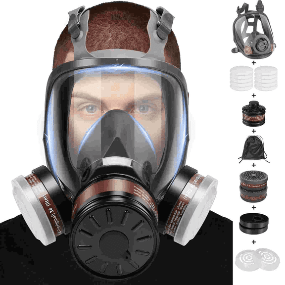 Full Face Gas Mask, Gas Masks Survival Nuclear and Chemical with 40mm & P-A-1 Activated Carbon Filter Full Face Respirator Mask Used for Dust Spray Soldering Polishing Welding