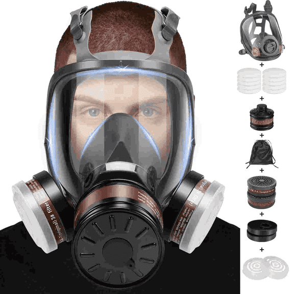 Full Face Gas Mask, Gas Masks Survival Nuclear and Chemical with 40mm & P-A-1 Activated Carbon Filter Full Face Respirator Mask Used for Dust Spray Soldering Polishing Welding
