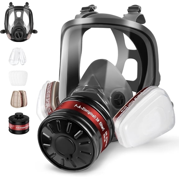 XINBTK Full Face Gas Mask, Reusable Respirator Mask Survival Nuclear and Chemical with 6001 and 40mm Activated Carbon Filter Against Gases Dust Vapors Fume for Spray Paint Sanding
