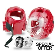 Full Face Headgear Martial Arts Head Guard Gear Sparring Protector w Face Shield WHite, LG
