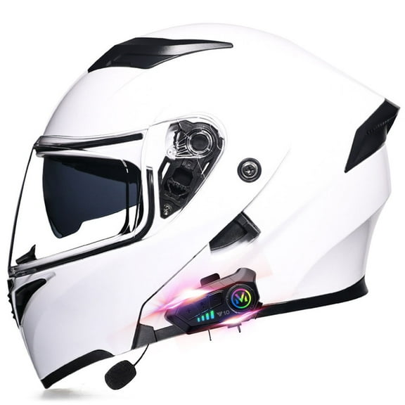 Full Face Helmet Motorbike Helmets, Waterproof Bluetooth Motorcycle Helmet, Modular Integrated Helmet with Anti-Fog Double Visor, Microphone, DOT Approved Helmet for Men