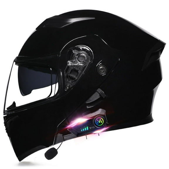 Full Face Helmet Motorbike Helmets, Waterproof Bluetooth Motorcycle Helmet, Modular Integrated Helmet with Anti-Fog Double Visor, Microphone, DOT Approved Helmet for Men