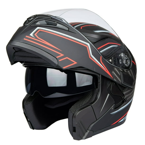 black motorcycle helmet with red face shield 1Storm Modular Flip up Dual Visor Street Bike Sun Full One Extra Clear Shield: KT928 Smoked Visor Glossy / S( HAX Force Motorcycle Helmet Black Red DOT Icon Domain Rubatone Helmet Matte