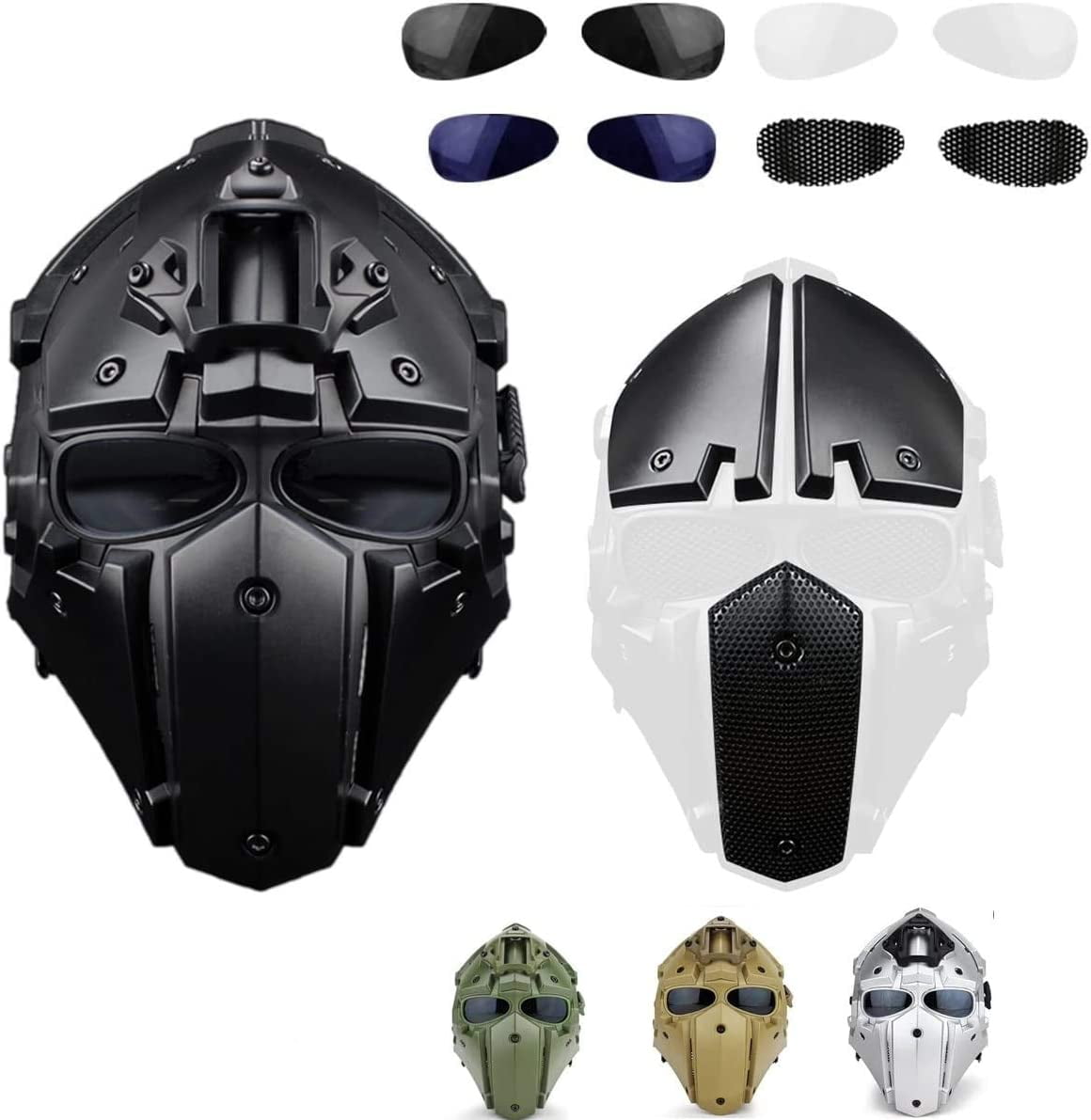 Full Face Protective Mask Tactical Airsoft with 4 Pairs Visor Goggles for Hunting Paintball Cosplay Movie Prop iMeshbean