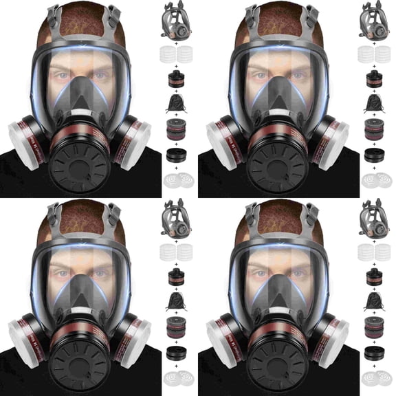 XINBTK Full Face Gas Mask with Filter, Full Face Respirator Mask with Dual Filters Used for Dust Spray Polishing Welding(4 Set)