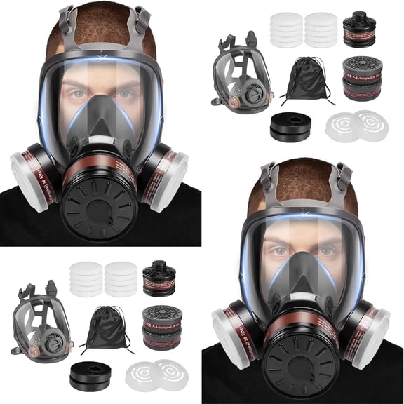 Full Face Respirator Mask, Gas Masks Survival Nuclear and Chemical, Gas Respirator with 40mm & P-A-1 Activated Carbon Filter for Dust Spray Soldering Polishing Welding(2 Set)