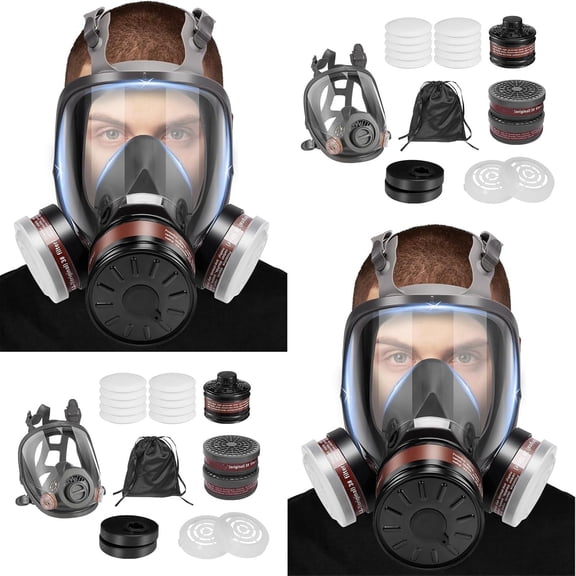 XINBTK Full Face Gas Mask, Full Face Respirator Mask with 40mm Filter and Dual Filters Used for Dust Spray Polishing Welding(2 Set)