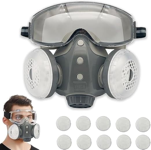 Full Face Respirator Mask with Filters & Goggles, Reusable Dust Proof Safety Shield, for Painting Sanding Welding