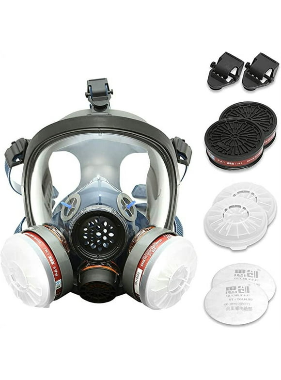 Full Face Respirator - Protective Eye with Anti-Fog & Adjustable - 2 P-A-1 Air Filters - Industrial Grade S-100