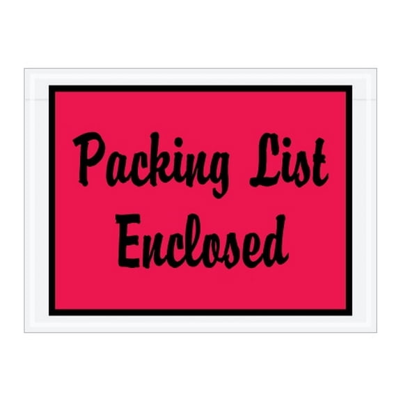 Full Face-Script Red "Packing List Enclosed" Envelopes 4 1/2" X 6" (1000 Case)