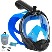 Full Face Snorkel Mask, Snorkeling Gear, 180 Degree Panoramic View Anti-Fog Anti-Leak for Adults Black+Blue L/XL