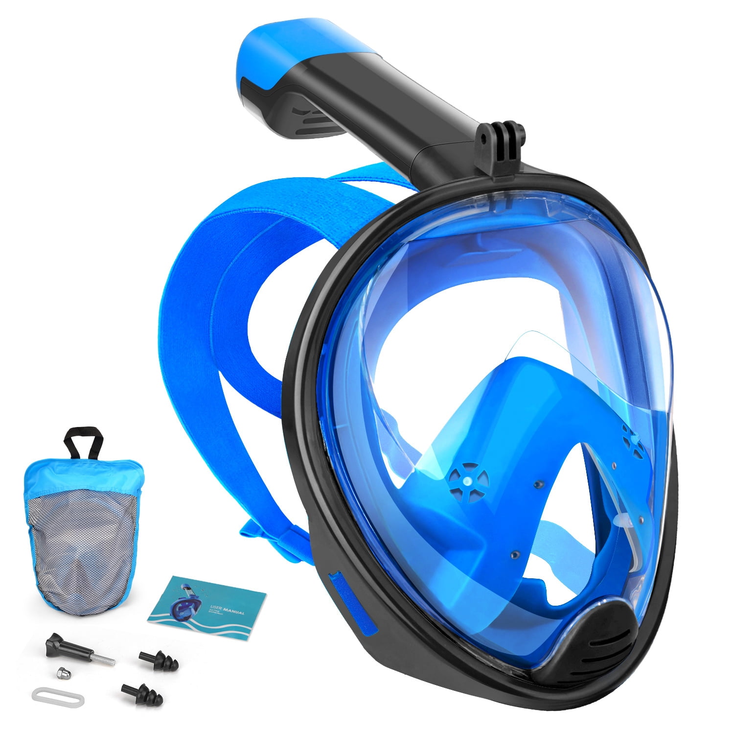 Full Face Snorkel Mask-Diving Mask with 180 Panoramic View Easy Breath,  Anti-Fog & Anti-Leak, Detachable Camera Mount Dual Snorkeling Gear Perfect  for ...