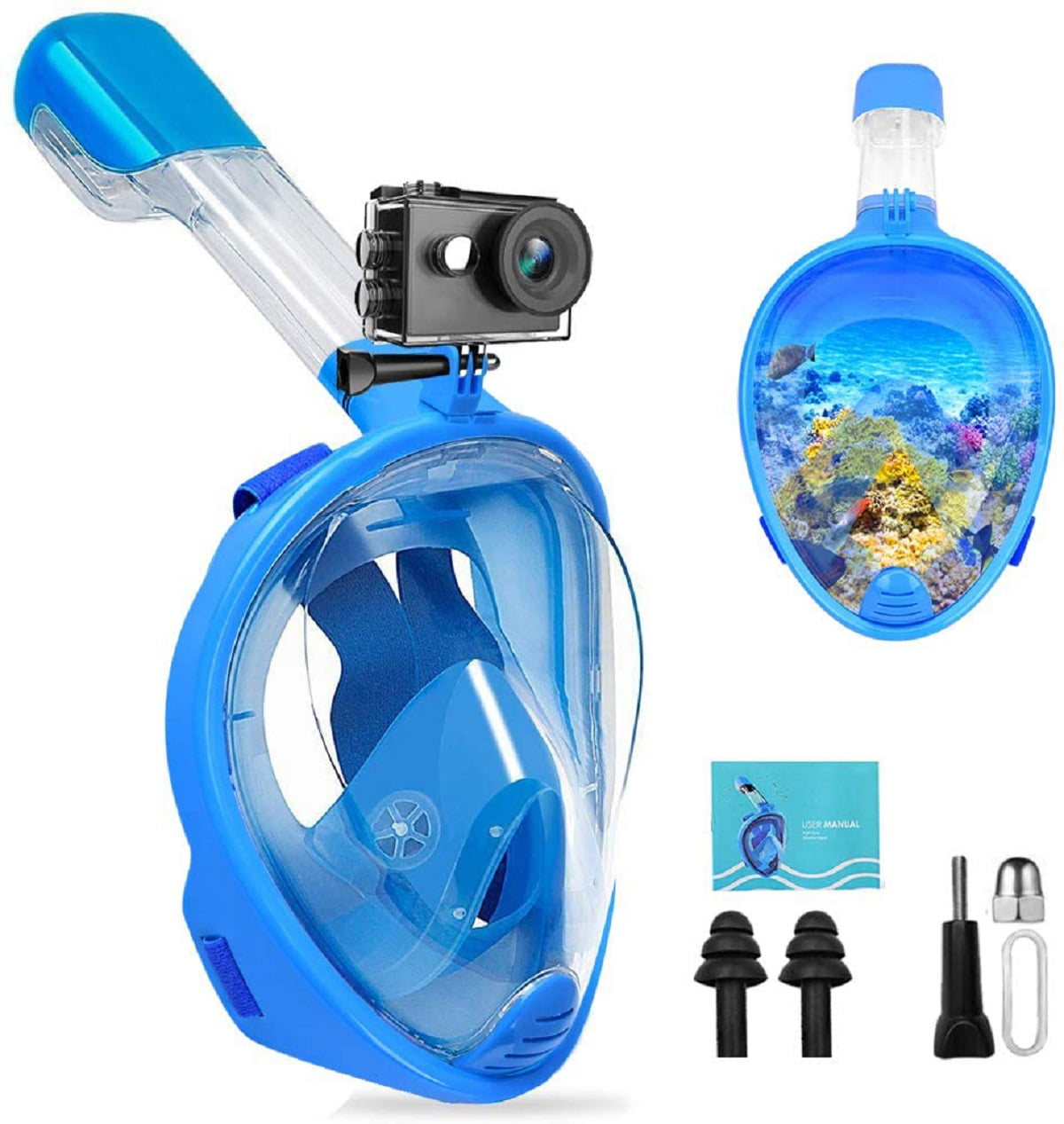 Full Face Snorkel Mask, Snorkeling Gear, 180 Degree Panoramic View AntiFog AntiLeak for Adults