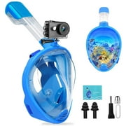 Full Face Snorkel Mask, Snorkeling Gear, 180 Degree Panoramic View Anti-Fog Anti-Leak for Adults Blue S/M