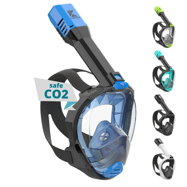 Full Face Snorkel Mask for Adults | CO2 Safe | Fullface Diving Mask from Khroom (Blue, from 5'7")