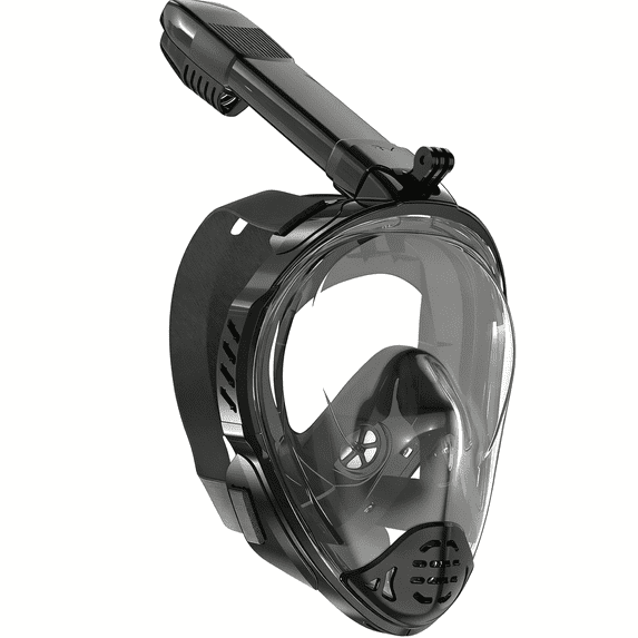 Absoke Black Full Face Snorkel Mask with Detachable Camera Mount and 180 Degree Panoramic View